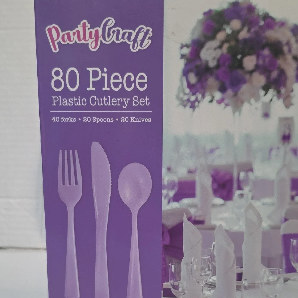 Party Craft Lilac 80 Piece Plastic Cutlery Set, New-in-Package